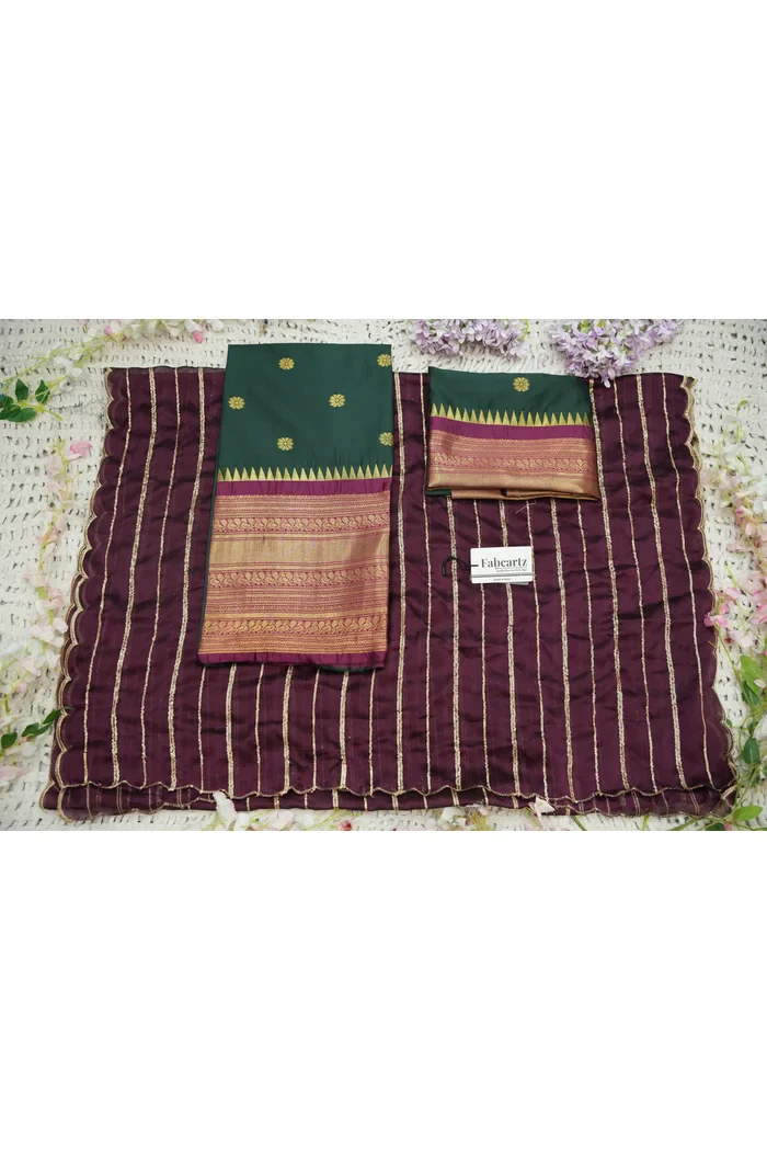 Beautiful South Indian Style Half Saree with Embroidery Blouse and Dupatta for Women | Hyderabadi Kv - Image 54