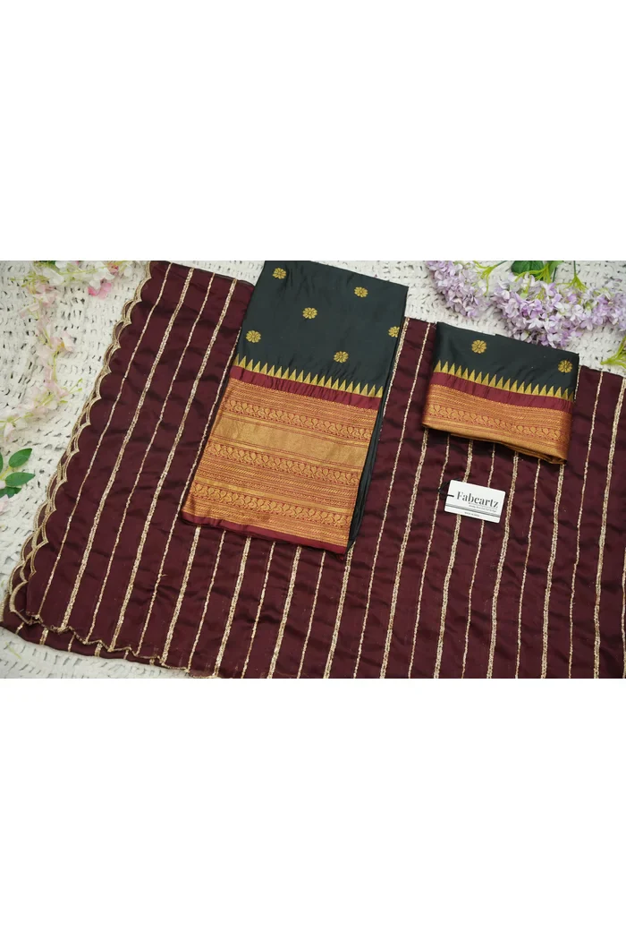 Beautiful South Indian Style Half Saree with Embroidery Blouse and Dupatta for Women | Hyderabadi Kv - Image 59