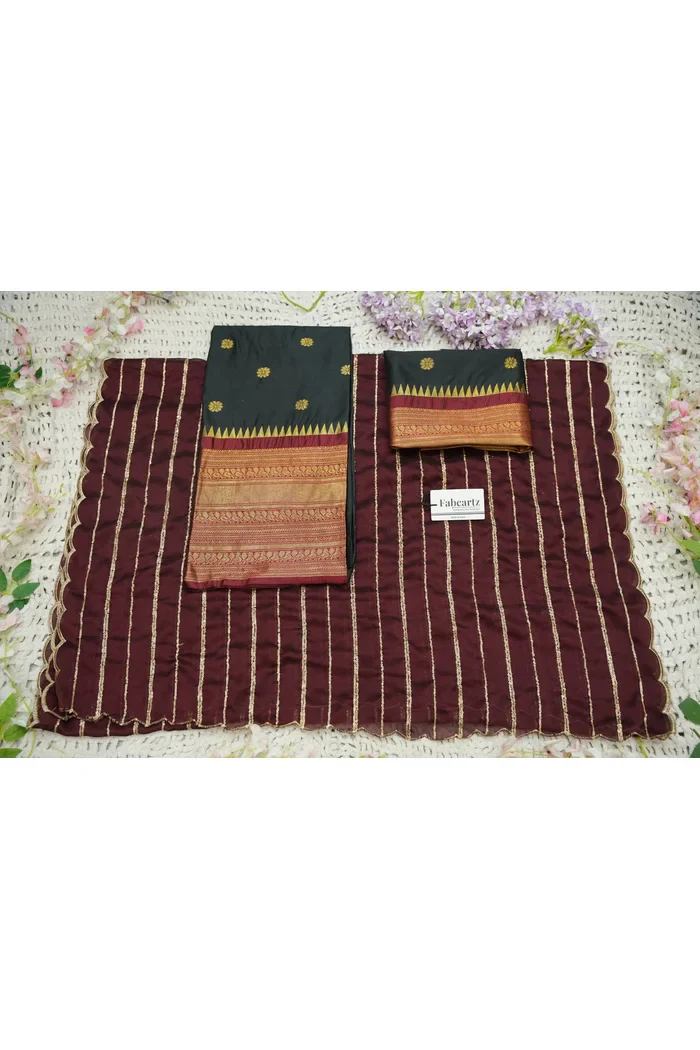 Beautiful South Indian Style Half Saree with Embroidery Blouse and Dupatta for Women | Hyderabadi Kv - Image 61