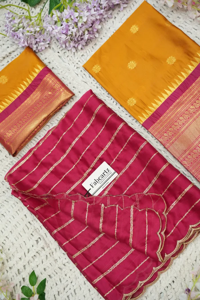 Beautiful South Indian Style Half Saree with Embroidery Blouse and Dupatta for Women | Hyderabadi Kv - Image 79