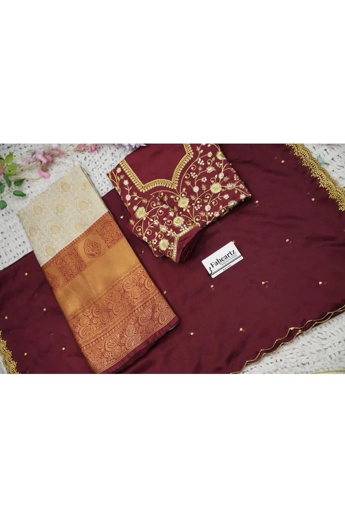Beautiful South Indian Style Half Saree with Embroidery Blouse and Dupatta for Women | Ishita - Image 46