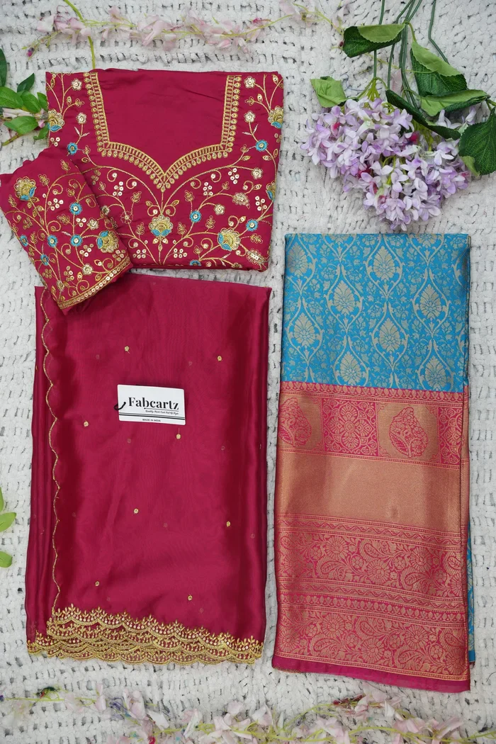 Beautiful South Indian Style Half Saree with Embroidery Blouse and Dupatta for Women | Ishita - Image 50