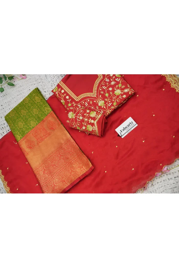 Beautiful South Indian Style Half Saree with Embroidery Blouse and Dupatta for Women | Ishita - Image 66