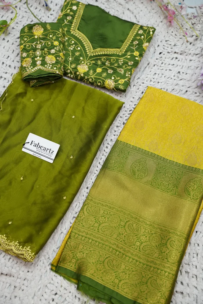 Beautiful South Indian Style Half Saree with Embroidery Blouse and Dupatta for Women | Ishita - Image 82