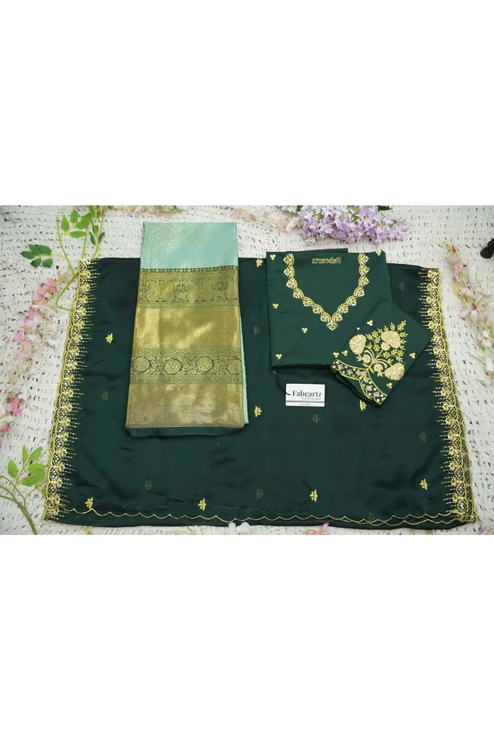 Beautiful South Indian Style Half Saree with Embroidery Blouse and Dupatta for Women | Kalyani Kv - Image 111