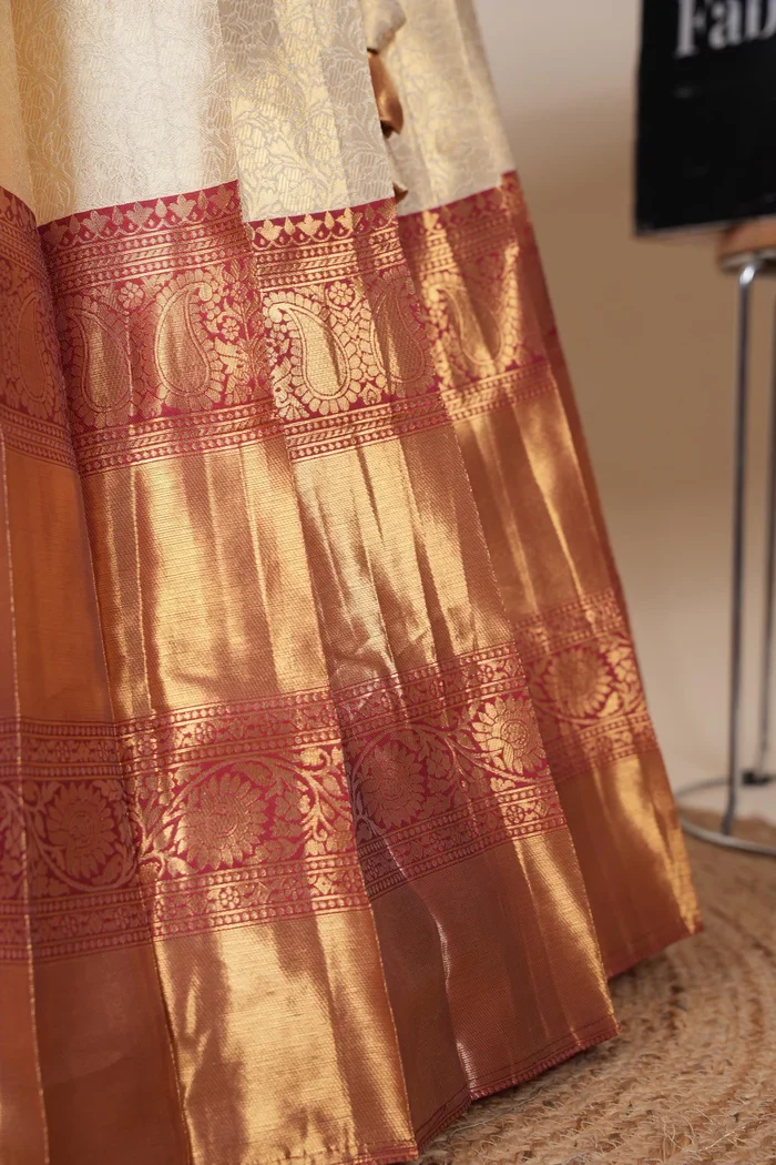 Beautiful South Indian Style Half Saree with Embroidery Blouse and Dupatta for Women | Kalyani Kv - Image 9