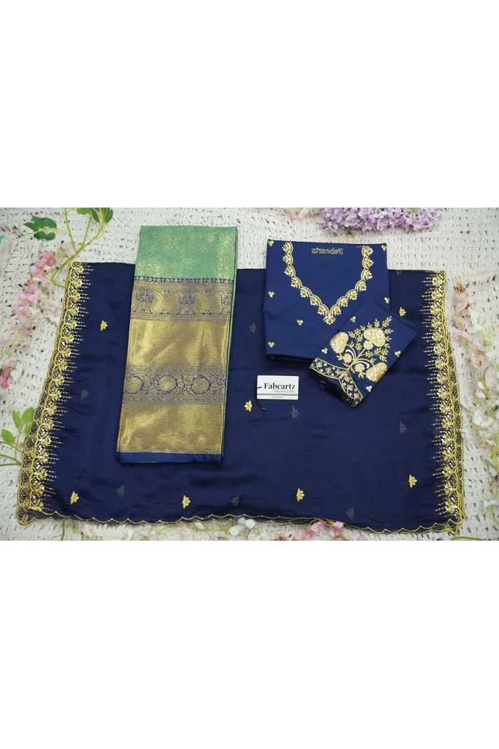 Beautiful South Indian Style Half Saree with Embroidery Blouse and Dupatta for Women | Kalyani Kv - Image 90