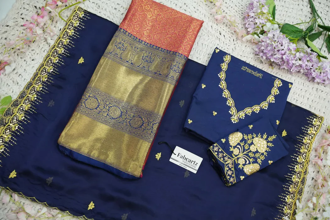 Beautiful South Indian Style Half Saree with Embroidery Blouse and Dupatta for Women | Kalyani Kv - Image 96