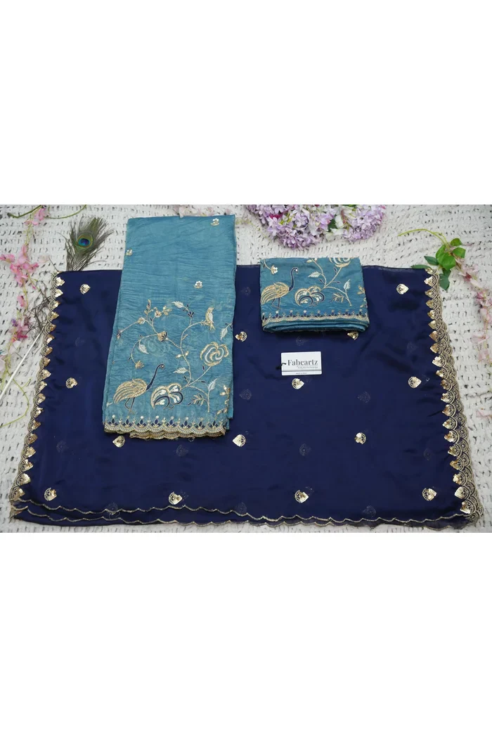 Beautiful South Indian Style Half Saree with Embroidery Blouse and Dupatta for Women | Shuturamurg - Image 48