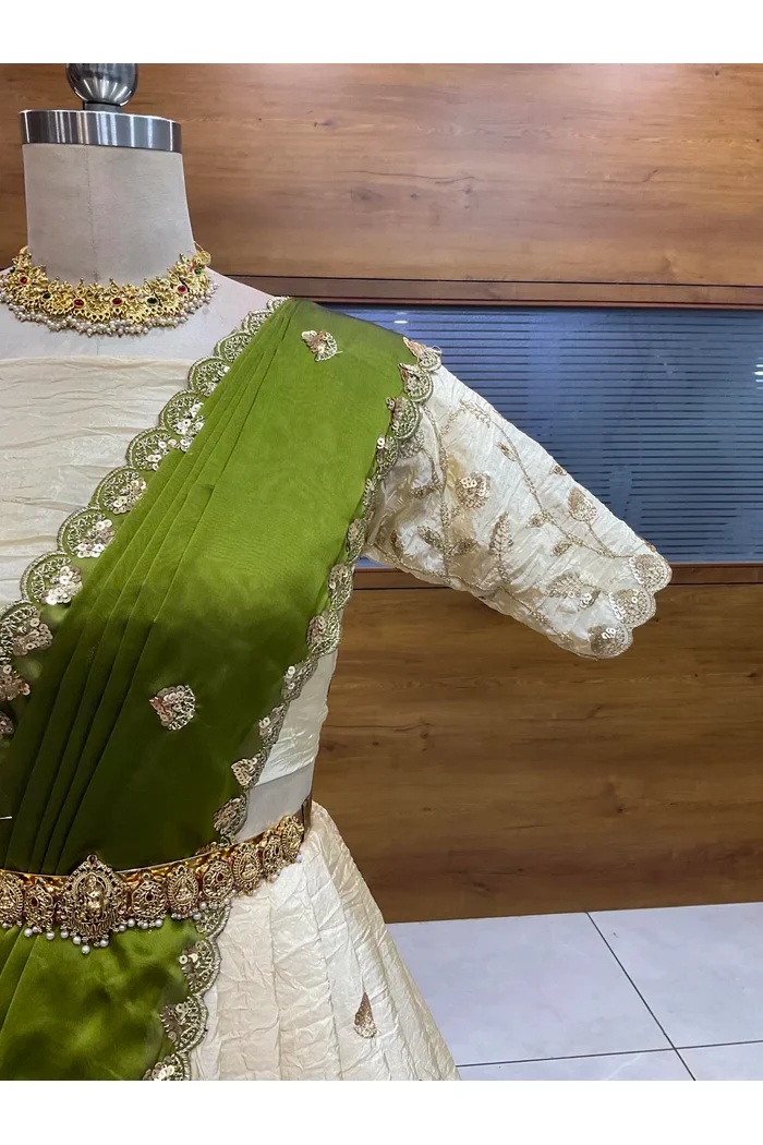 Beautiful South Indian Style Half Saree with Embroidery Blouse and Dupatta for Women | Zeel - Image 23