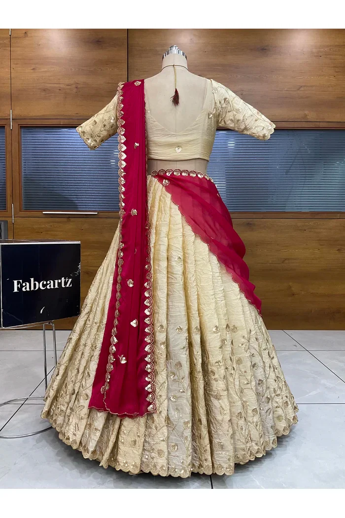Beautiful South Indian Style Half Saree with Embroidery Blouse and Dupatta for Women | Zeel - Image 26