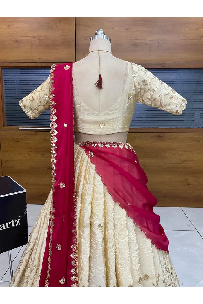 Beautiful South Indian Style Half Saree with Embroidery Blouse and Dupatta for Women | Zeel - Image 28