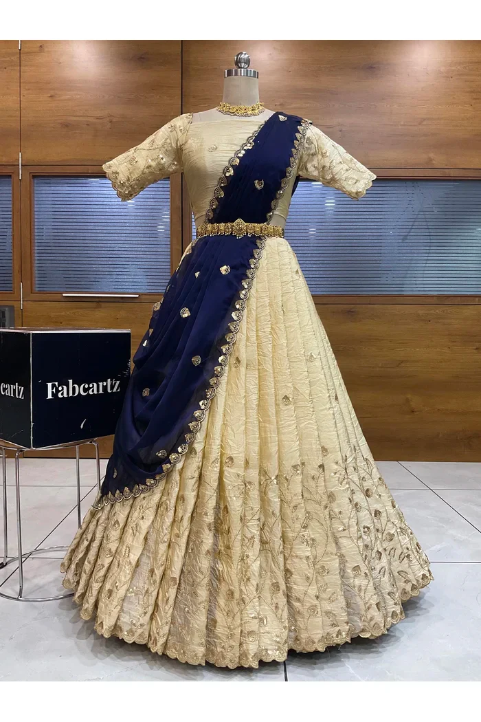 Beautiful South Indian Style Half Saree with Embroidery Blouse and Dupatta for Women | Zeel - Image 57