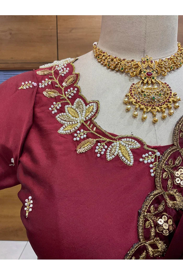 Beautiful South Indian Style Half Saree with Hand Work & Beads Work Blouse and Dupatta for Women | Meghnath - Image 14