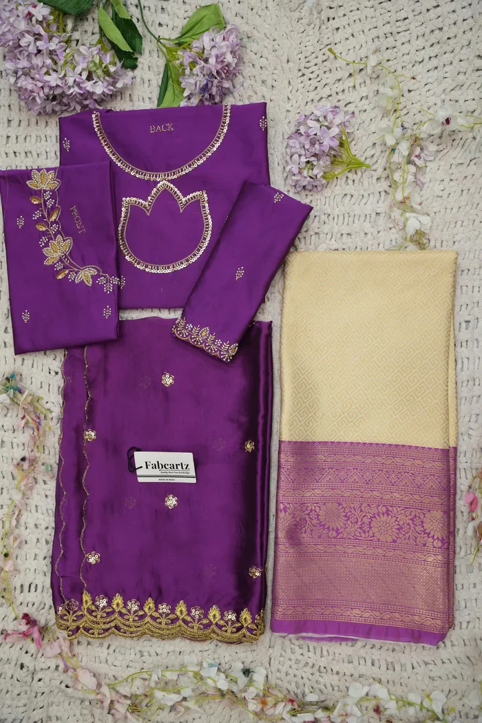 Beautiful South Indian Style Half Saree with Hand Work & Beads Work Blouse and Dupatta for Women | Meghnath - Image 32