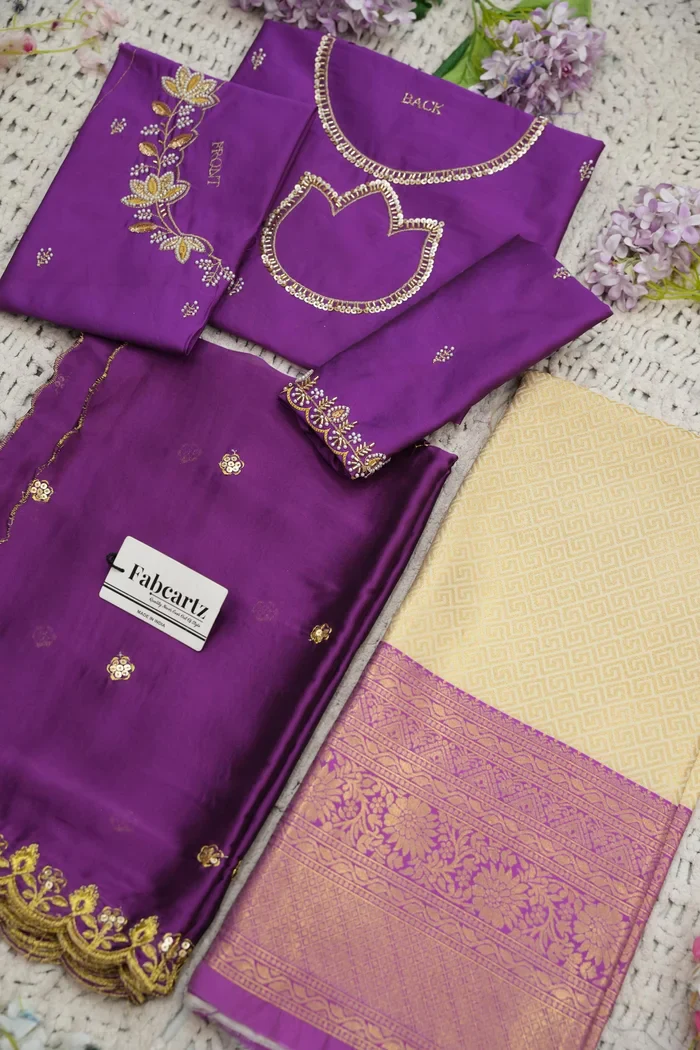 Beautiful South Indian Style Half Saree with Hand Work & Beads Work Blouse and Dupatta for Women | Meghnath - Image 34