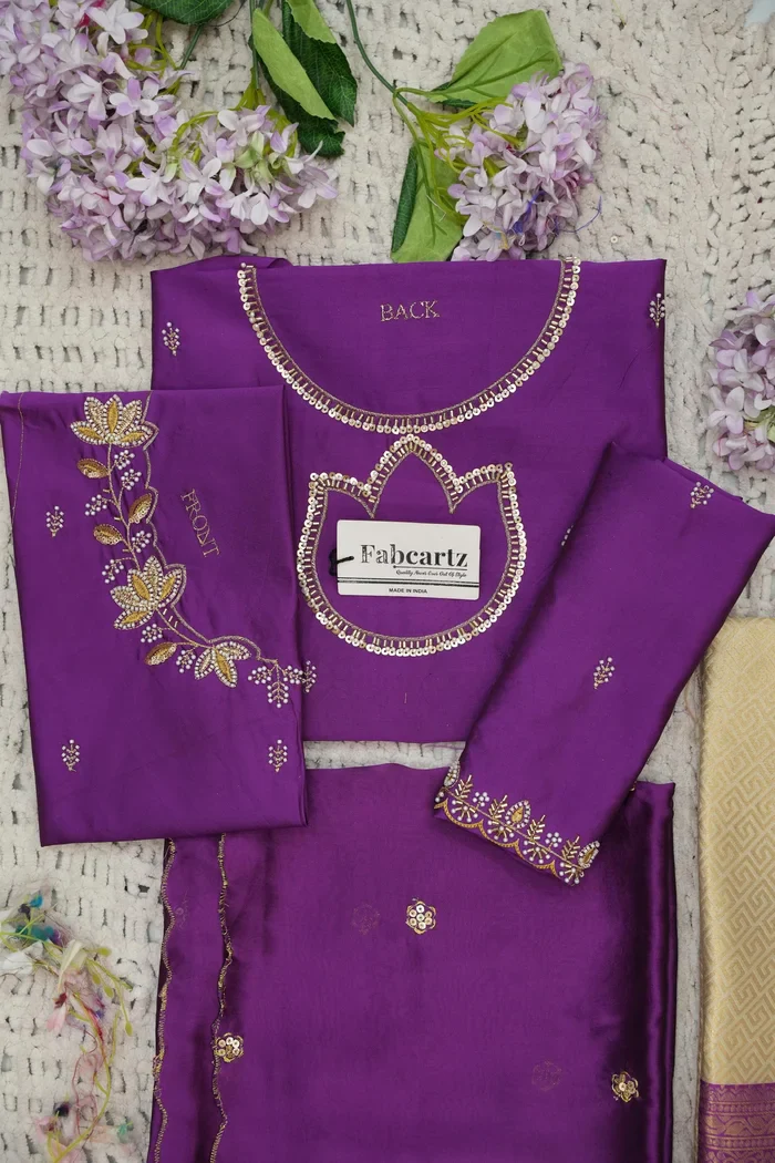 Beautiful South Indian Style Half Saree with Hand Work & Beads Work Blouse and Dupatta for Women | Meghnath - Image 35