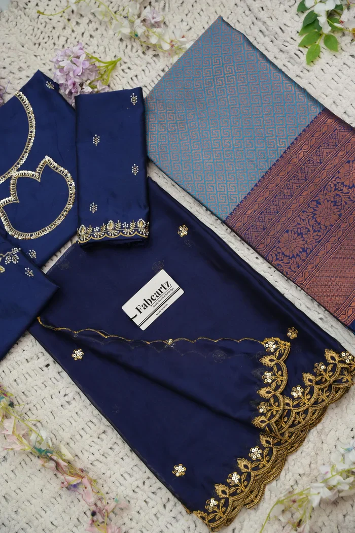 Beautiful South Indian Style Half Saree with Hand Work & Beads Work Blouse and Dupatta for Women | Meghnath - Image 43