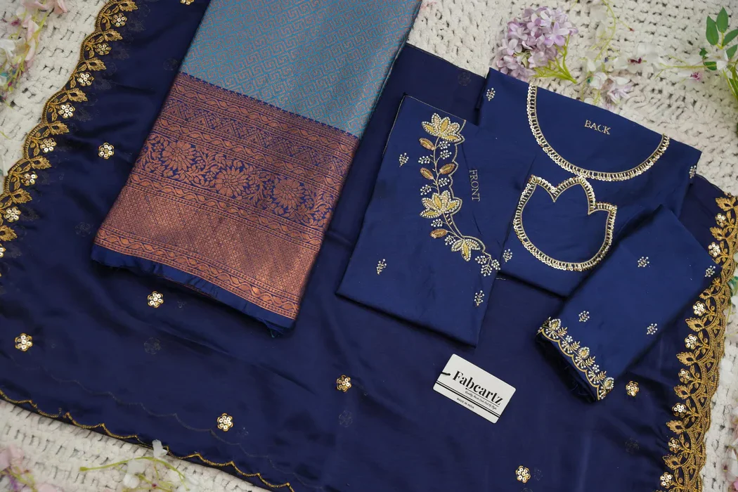 Beautiful South Indian Style Half Saree with Hand Work & Beads Work Blouse and Dupatta for Women | Meghnath - Image 48