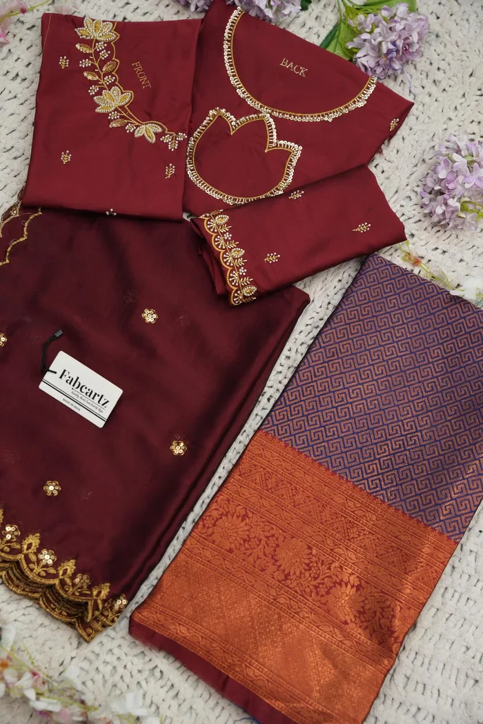 Beautiful South Indian Style Half Saree with Hand Work & Beads Work Blouse and Dupatta for Women | Meghnath - Image 53