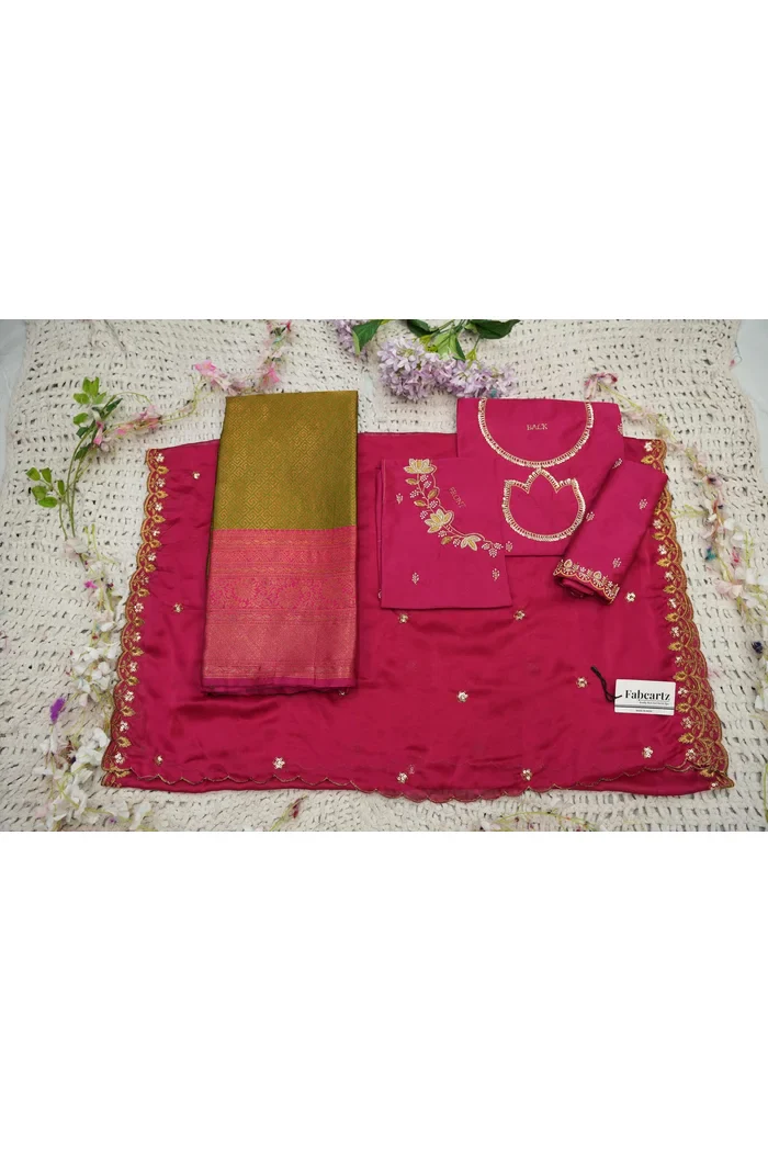 Beautiful South Indian Style Half Saree with Hand Work & Beads Work Blouse and Dupatta for Women | Meghnath - Image 68