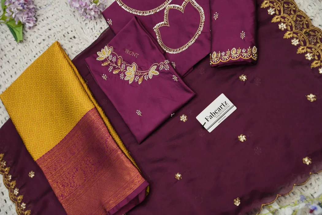 Beautiful South Indian Style Half Saree with Hand Work & Beads Work Blouse and Dupatta for Women | Meghnath - Image 77