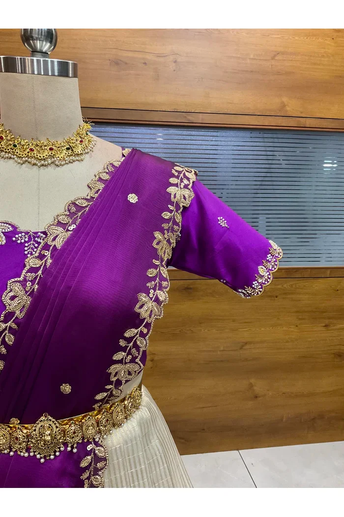 Beautiful South Indian Style Half Saree with Hand Work Blouse and Dupatta for Women | BiliPatra - Image 14