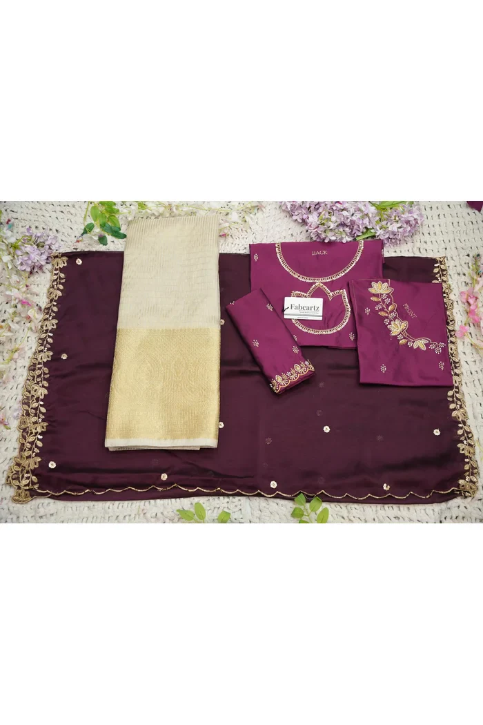 Beautiful South Indian Style Half Saree with Hand Work Blouse and Dupatta for Women | BiliPatra - Image 147