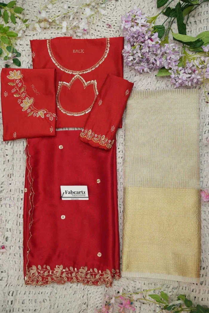 Beautiful South Indian Style Half Saree with Hand Work Blouse and Dupatta for Women | BiliPatra - Image 150