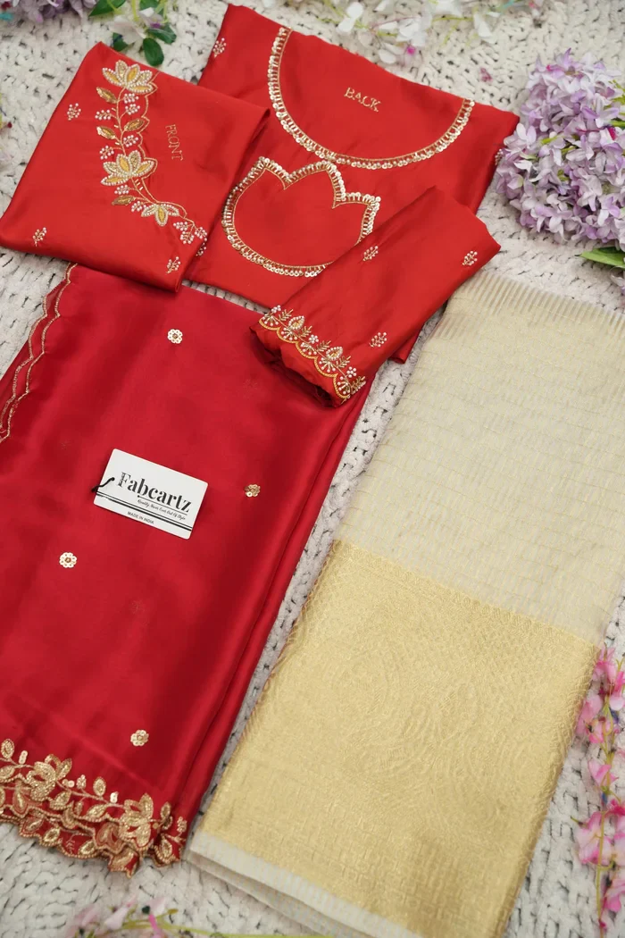 Beautiful South Indian Style Half Saree with Hand Work Blouse and Dupatta for Women | BiliPatra - Image 152