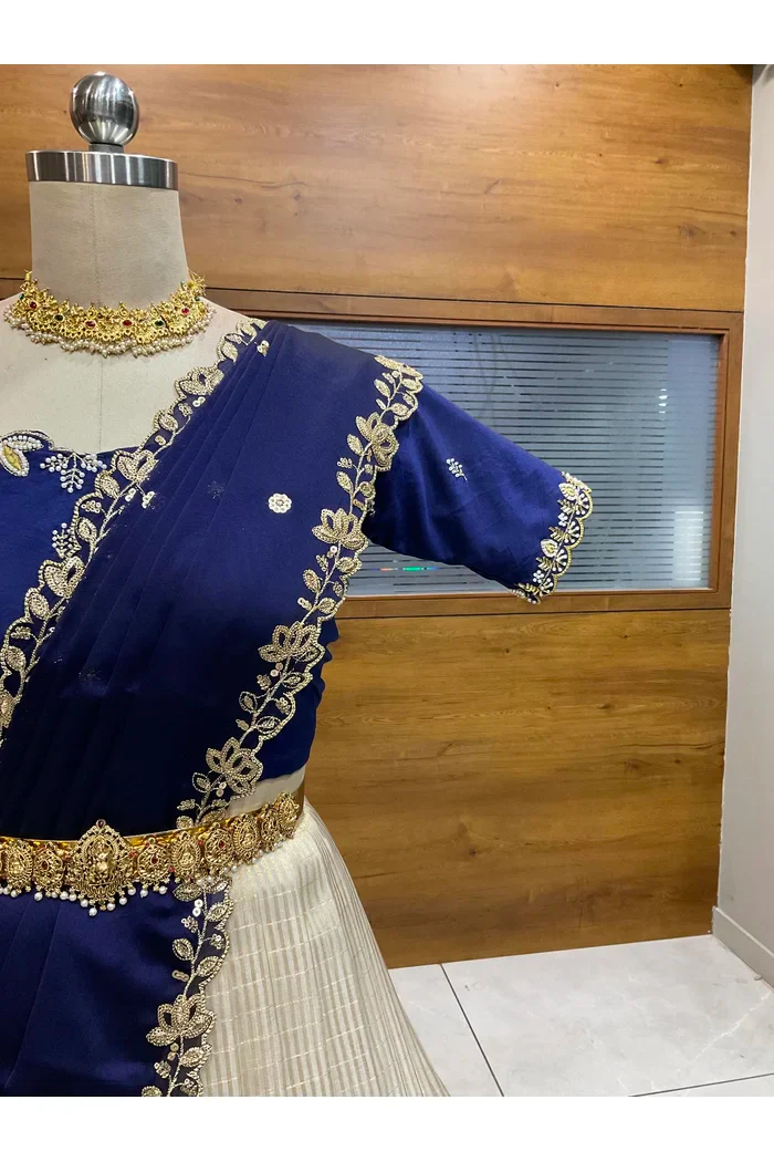 Beautiful South Indian Style Half Saree with Hand Work Blouse and Dupatta for Women | BiliPatra - Image 28