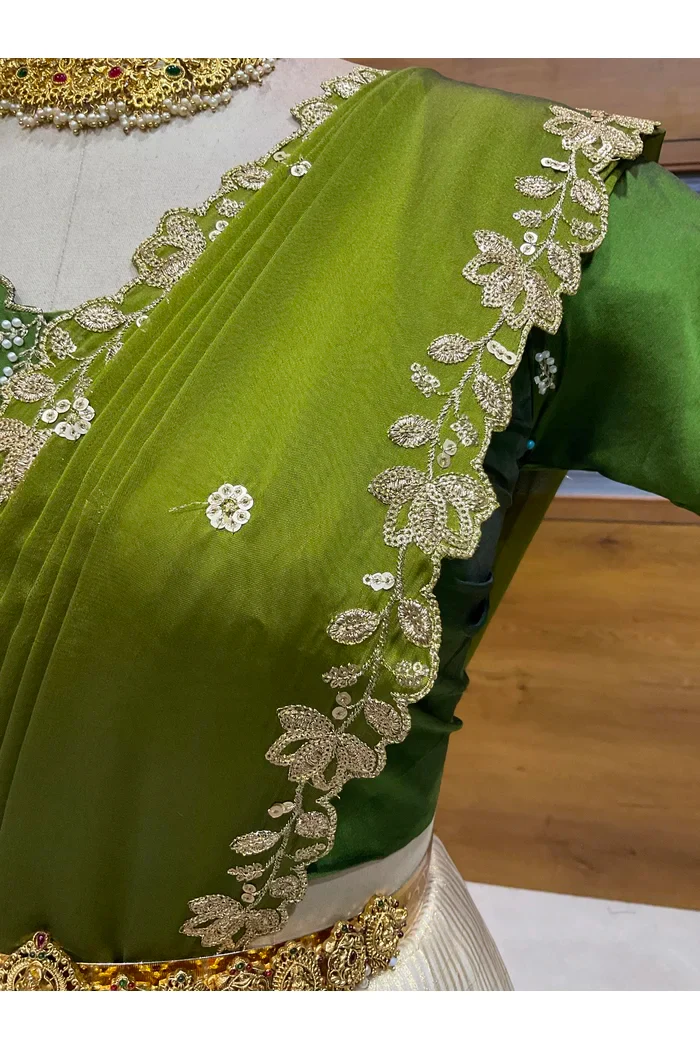 Beautiful South Indian Style Half Saree with Hand Work Blouse and Dupatta for Women | BiliPatra - Image 37