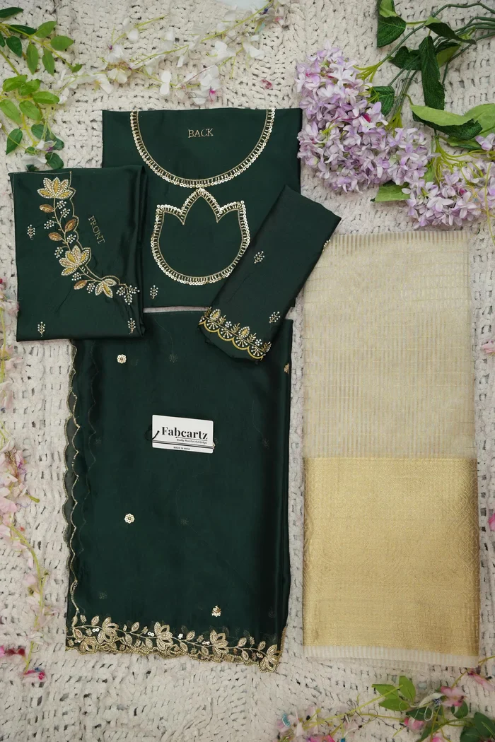 Beautiful South Indian Style Half Saree with Hand Work Blouse and Dupatta for Women | BiliPatra - Image 66