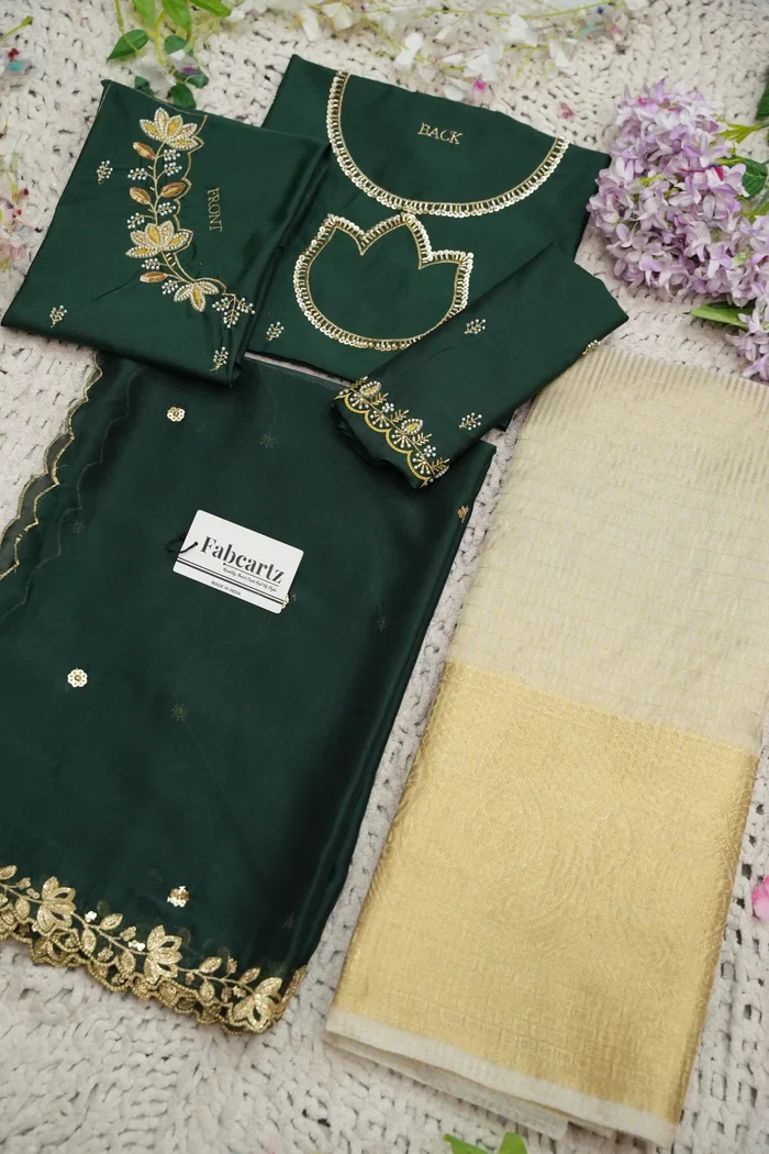 Beautiful South Indian Style Half Saree with Hand Work Blouse and Dupatta for Women | BiliPatra - Image 68