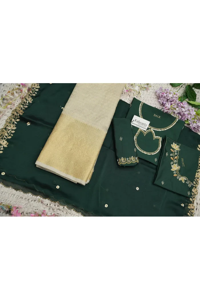 Beautiful South Indian Style Half Saree with Hand Work Blouse and Dupatta for Women | BiliPatra - Image 73