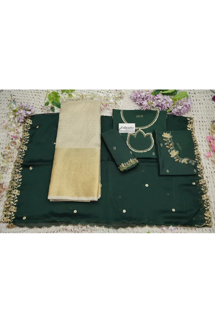 Beautiful South Indian Style Half Saree with Hand Work Blouse and Dupatta for Women | BiliPatra - Image 75