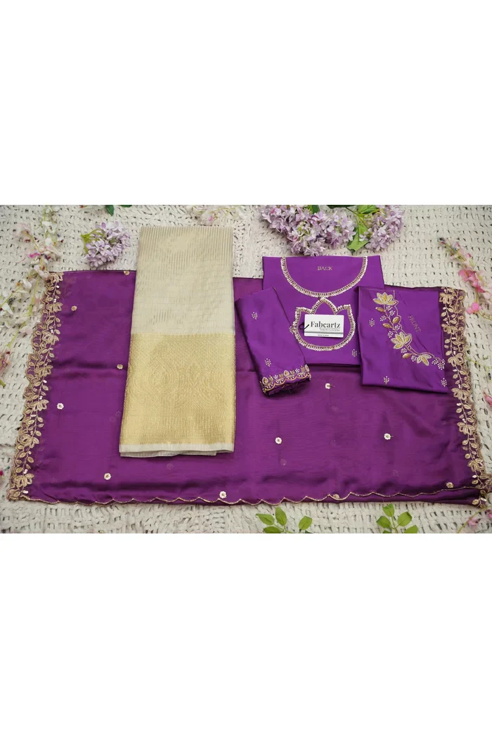 Beautiful South Indian Style Half Saree with Hand Work Blouse and Dupatta for Women | BiliPatra - Image 87