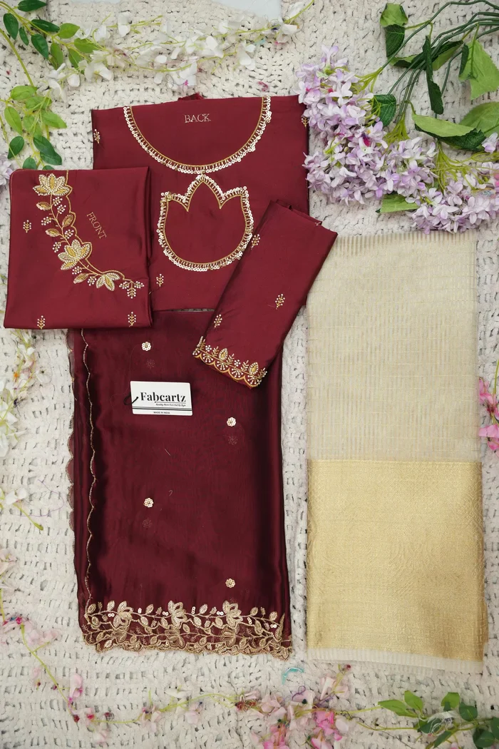Beautiful South Indian Style Half Saree with Hand Work Blouse and Dupatta for Women | BiliPatra - Image 90
