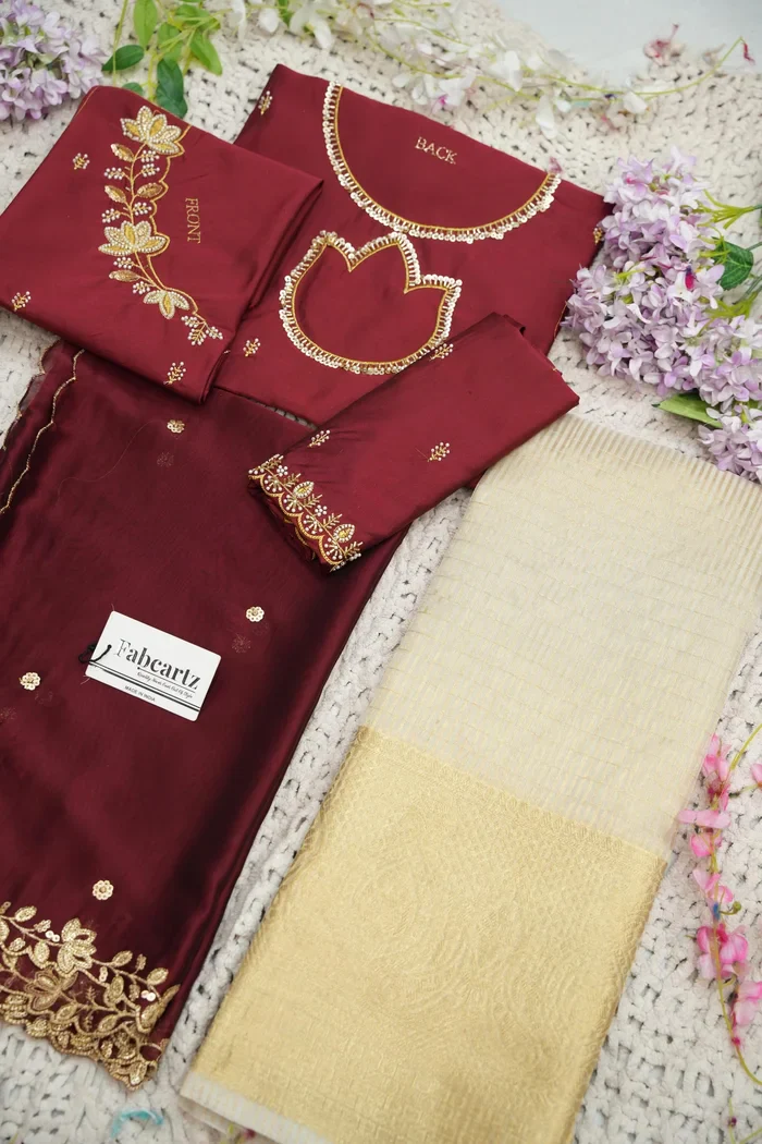 Beautiful South Indian Style Half Saree with Hand Work Blouse and Dupatta for Women | BiliPatra - Image 92