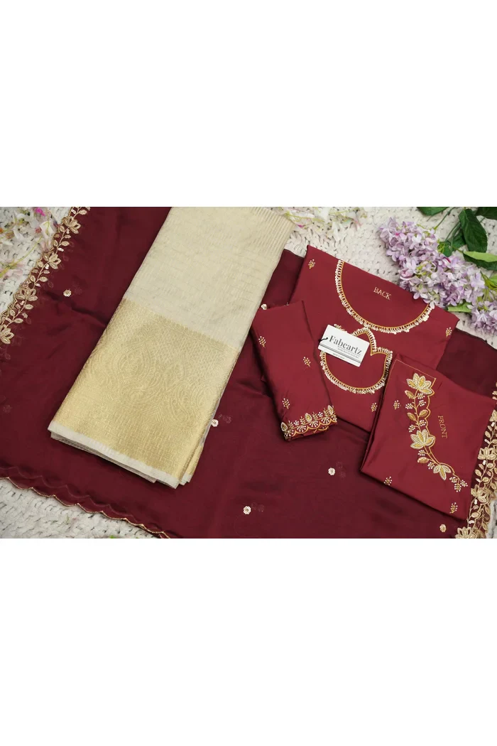 Beautiful South Indian Style Half Saree with Hand Work Blouse and Dupatta for Women | BiliPatra - Image 97