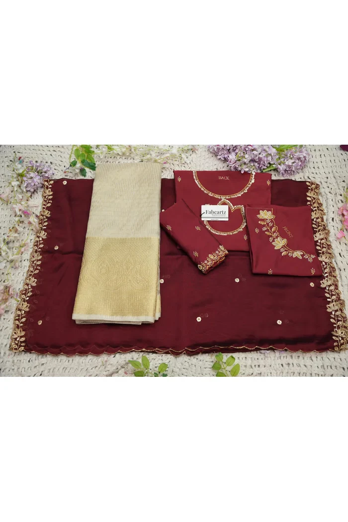 Beautiful South Indian Style Half Saree with Hand Work Blouse and Dupatta for Women | BiliPatra - Image 99