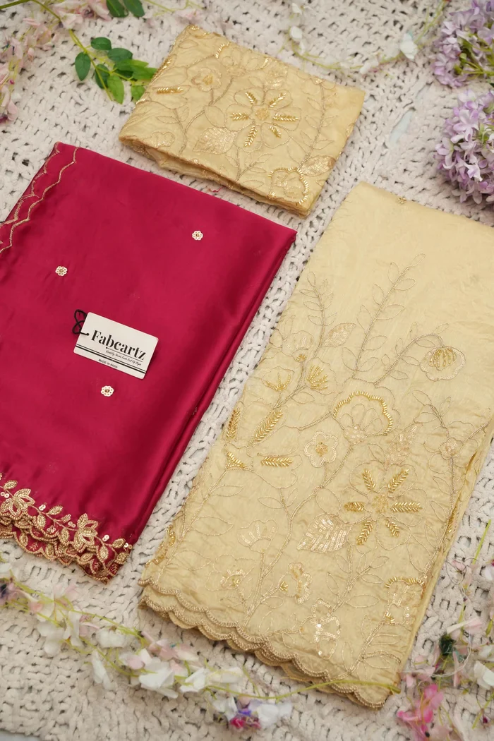 Beautiful South Indian Style Gold Crush Half Saree with Embroidery Blouse and Dupatta for Women | SitaRamam - Image 39