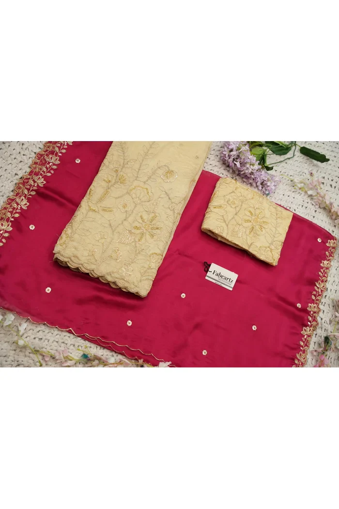 Beautiful South Indian Style Gold Crush Half Saree with Embroidery Blouse and Dupatta for Women | SitaRamam - Image 41