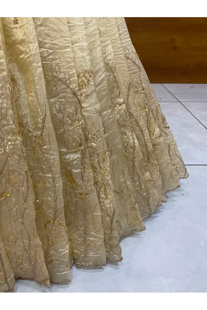 Beautiful South Indian Style Gold Crush Half Saree with Embroidery Blouse and Dupatta for Women | SitaRamam - Image 6