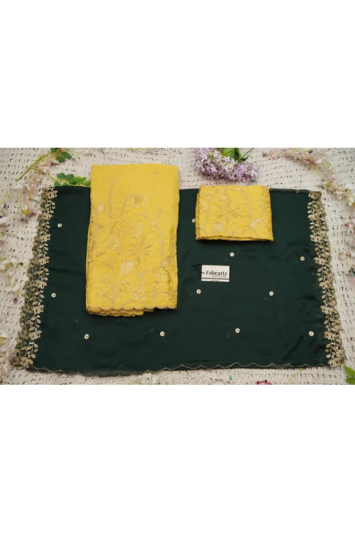 Beautiful South Indian Style Gold Crush Half Saree with Embroidery Blouse and Dupatta for Women | SitaRamam - Image 60