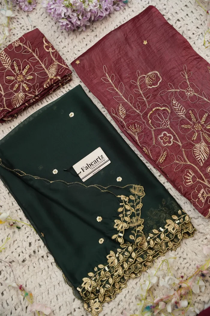 Beautiful South Indian Style Gold Crush Half Saree with Embroidery Blouse and Dupatta for Women | SitaRamam - Image 64