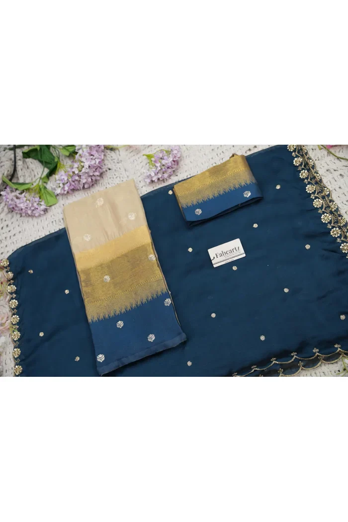 Beautiful South Indian Style Unstitch Half Saree with Blouse and Hand Work Rangoli Dupatta for Women | Dharani - Image 100