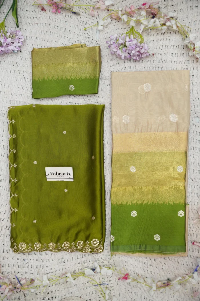 Beautiful South Indian Style Unstitch Half Saree with Blouse and Hand Work Rangoli Dupatta for Women | Dharani - Image 112