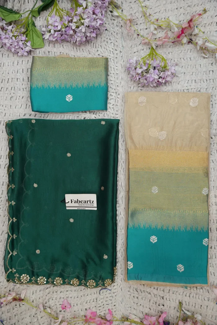 Beautiful South Indian Style Unstitch Half Saree with Blouse and Hand Work Rangoli Dupatta for Women | Dharani - Image 120
