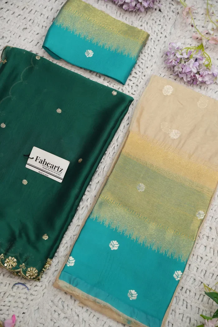 Beautiful South Indian Style Unstitch Half Saree with Blouse and Hand Work Rangoli Dupatta for Women | Dharani - Image 122